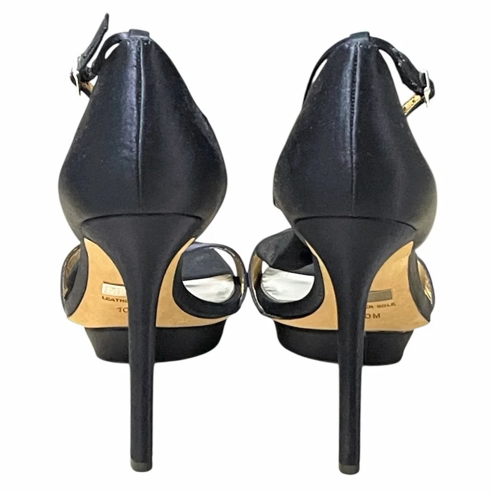 Badgley Mischka Women 10 Heels Open Toe Satin Rhinestone Stiletto Platform Black - Picture 10 of 16